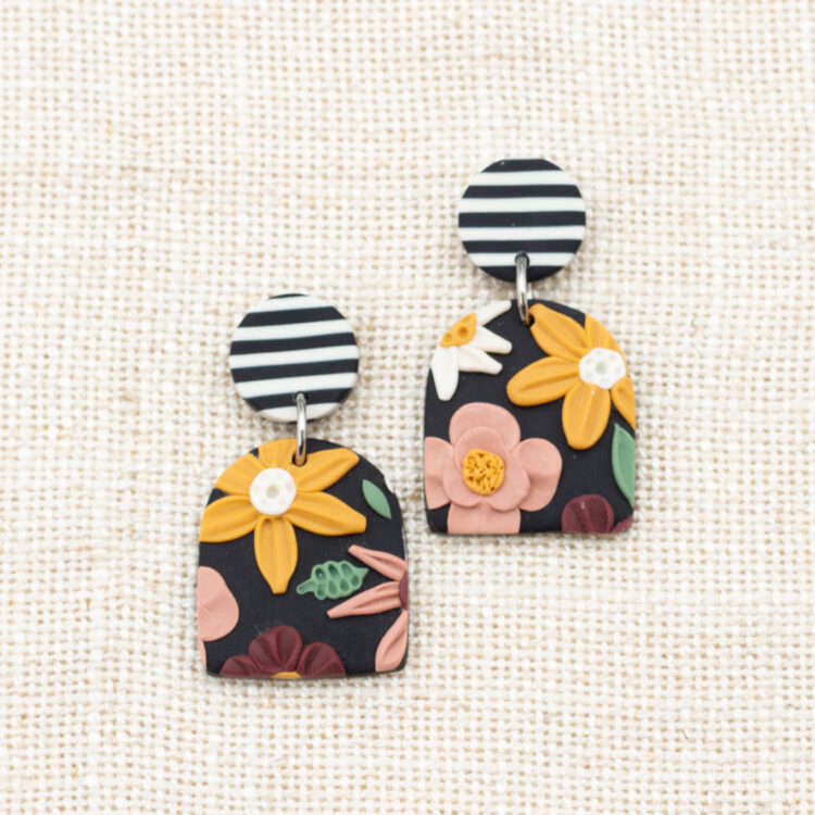 Black Floral and Stripes Dangle